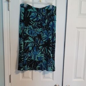 TanJay Elegant Black And Teal Tropical Midi Skirt